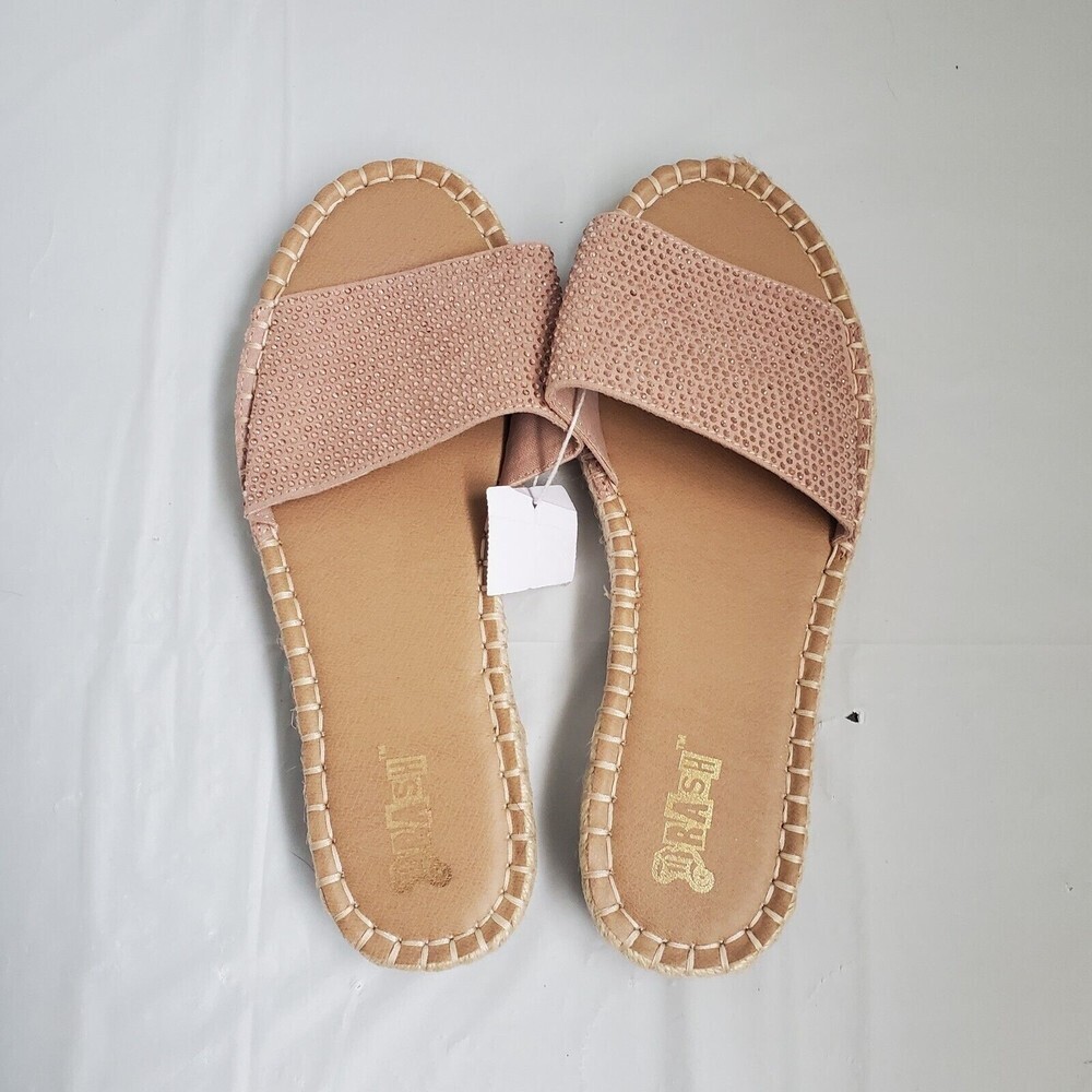 Bedazzled Espadrille Sandals Women's Size 7.5 Peach Beige Fits best on slim feet